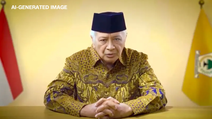 Bầu cử ở Indonesia, dùng cả deepfake để thu hút cử tri- Ảnh 1. Hình ảnh cố tổng thống Indonesia Suharto được tạo từ AI - Ảnh: ERWIN AKSA/X